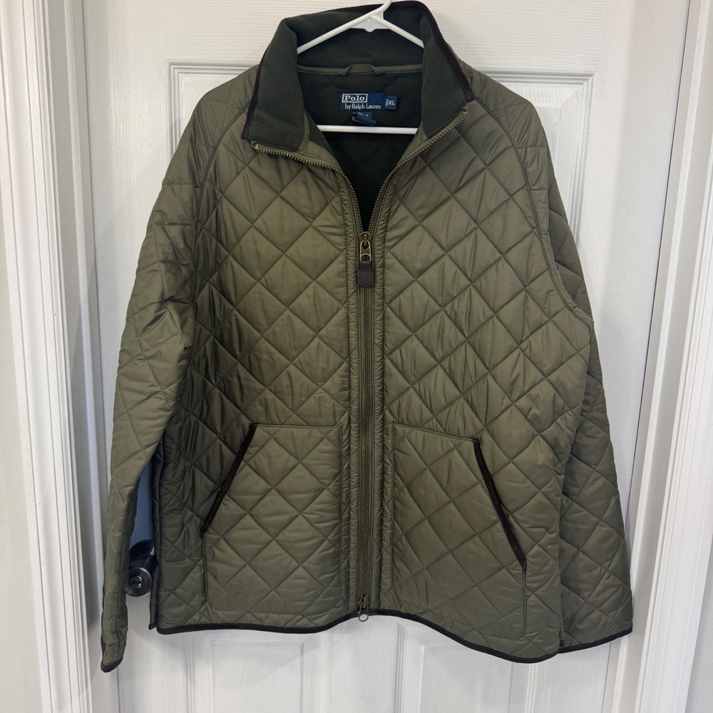 Vintage Polo Ralph Lauren Men's XL Quilted Jacket Genuine Leather Trim